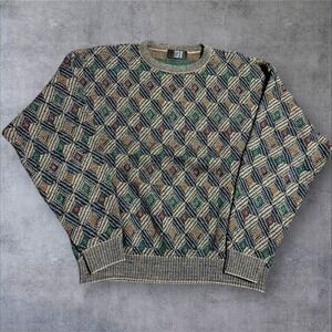 Vintage TSR Men's Large Knit Sweater Geometric Overall Pattern Cosby Grandpa Y2K